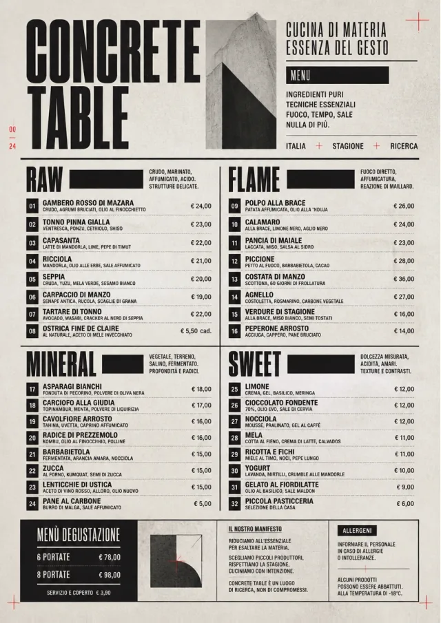 Monochrome Brutalism fancy-menu menu template preview
