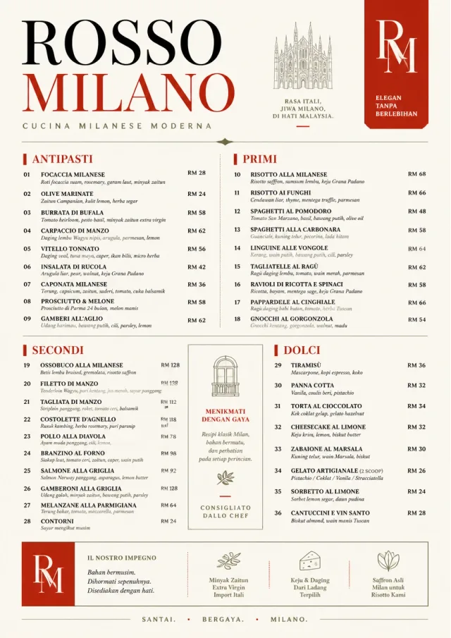 Milanese Modern fancy-menu menu template preview