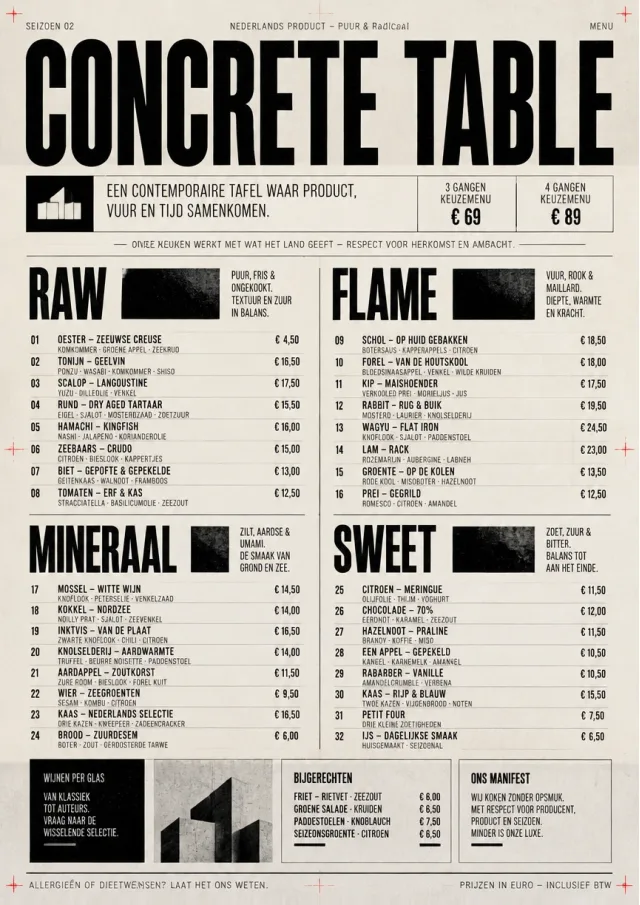 Monochrome Brutalism fancy-menu menu template preview