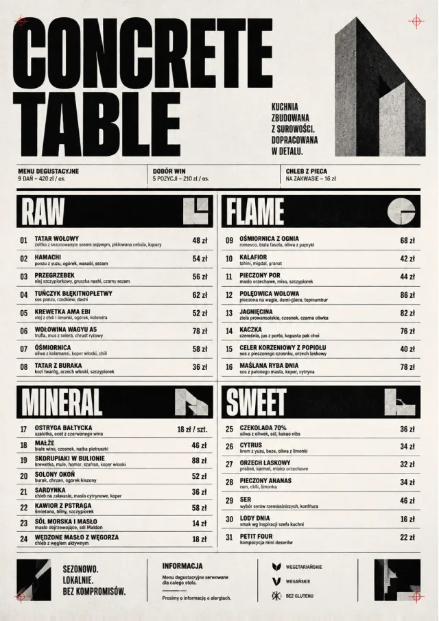 Monochrome Brutalism fancy-menu menu template preview