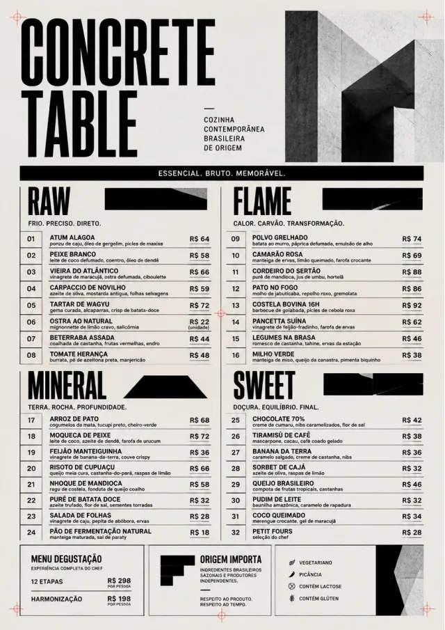 Monochrome Brutalism fancy-menu menu template preview
