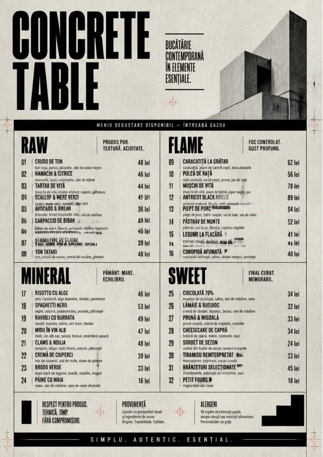 Monochrome Brutalism fancy-menu menu template preview