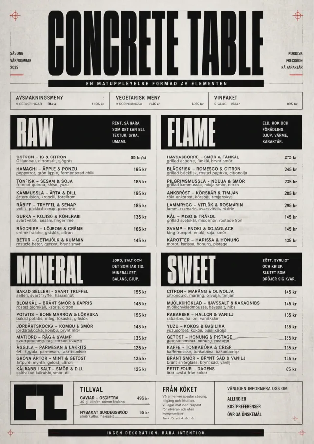 Monochrome Brutalism fancy-menu menu template preview