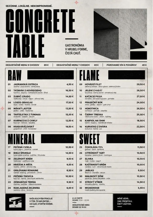 Monochrome Brutalism fancy-menu menu template preview
