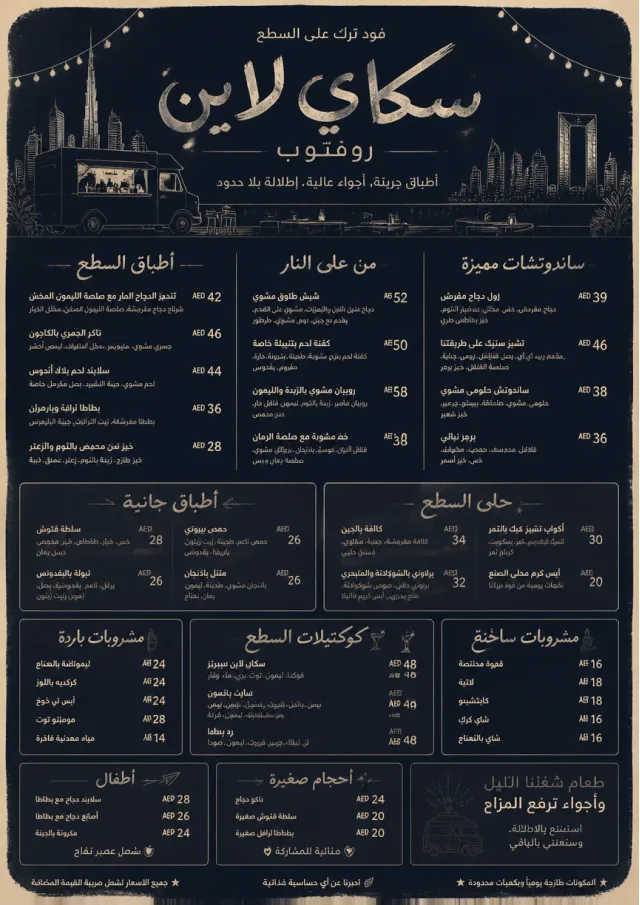 Rooftop Skyline food-truck-menu menu template preview