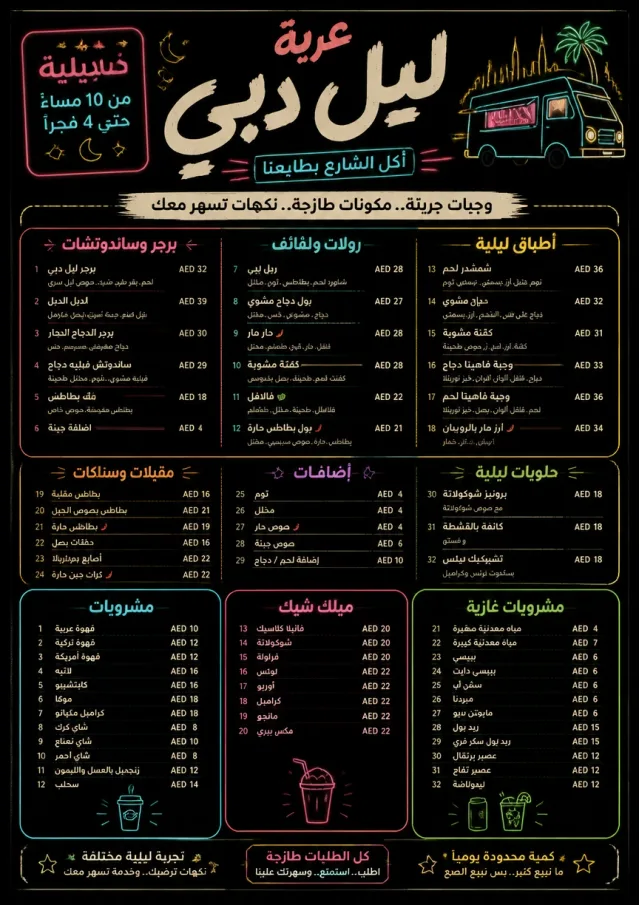 Late Night Service food-truck-menu menu template preview
