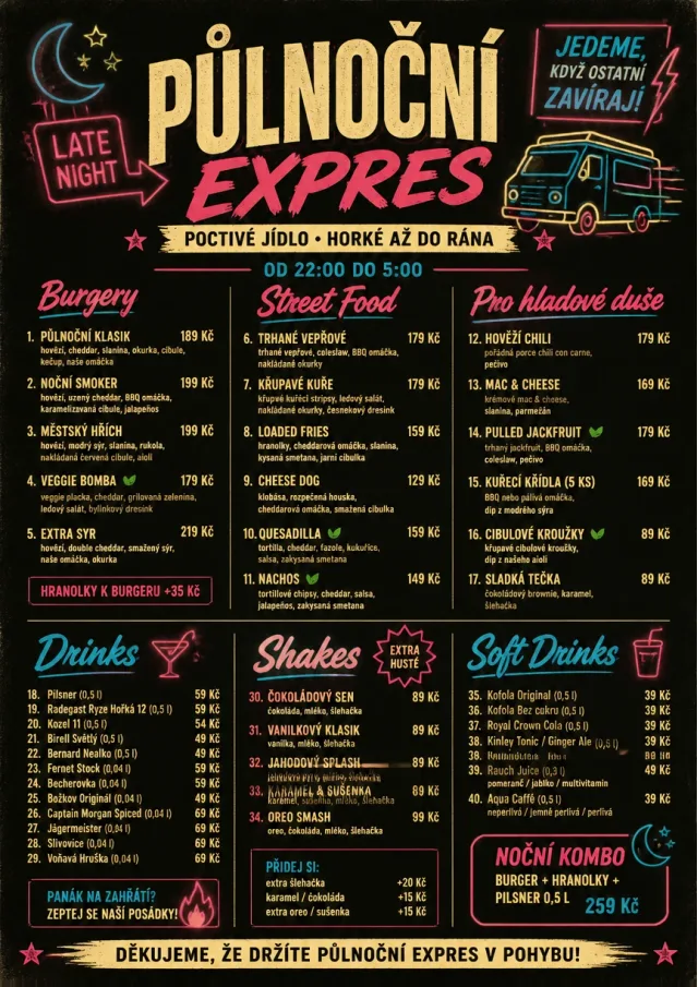 Late Night Service food-truck-menu menu template preview