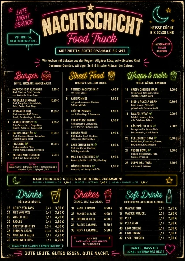 Late Night Service food-truck-menu menu template preview