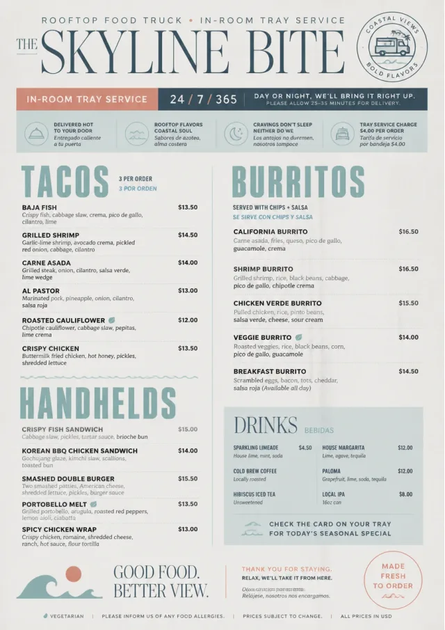 In-Room Tray Service food-truck-menu menu template preview