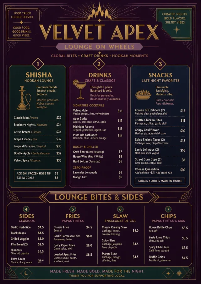 Lounge Velvet food-truck-menu menu template preview