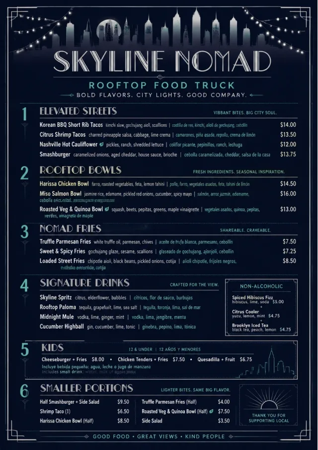Rooftop Skyline food-truck-menu menu template preview