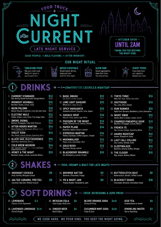 Late Night Service food-truck-menu menu template preview