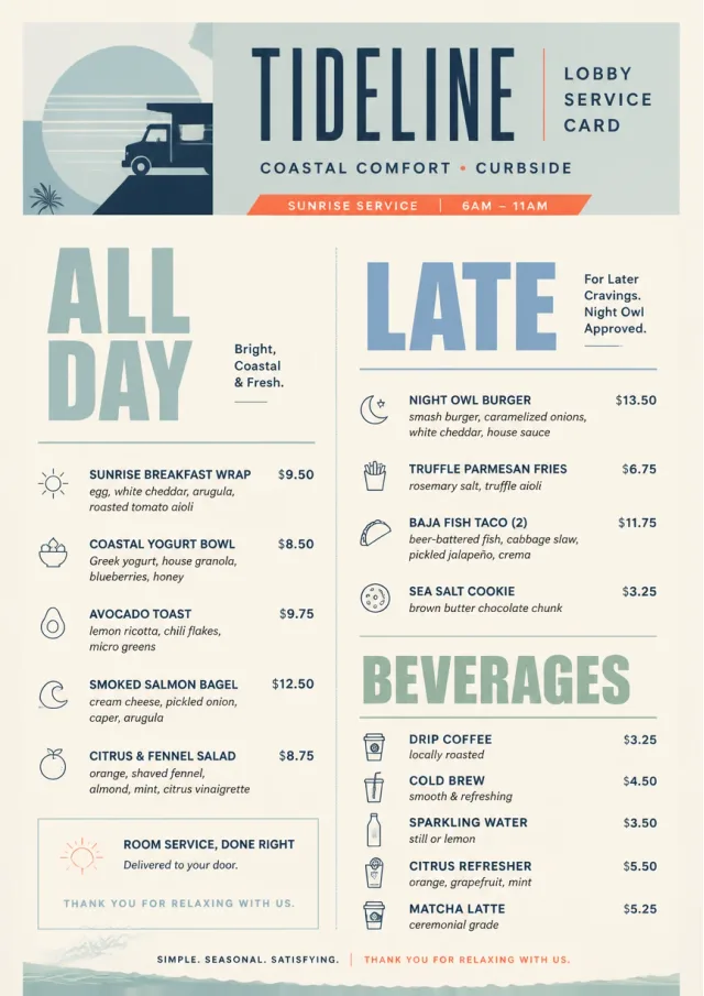 Lobby Service Card food-truck-menu menu template preview