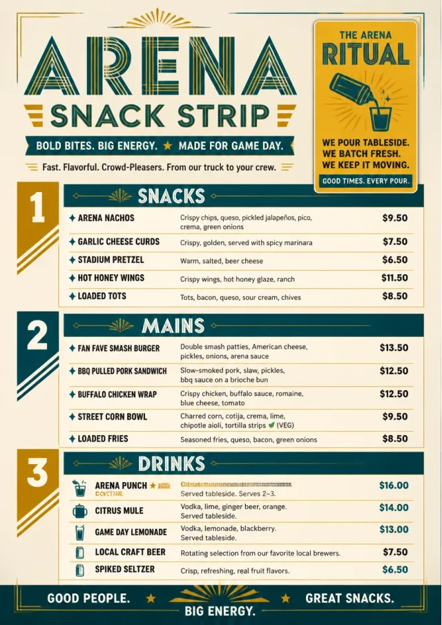Arena Snack Strip food-truck-menu menu template preview