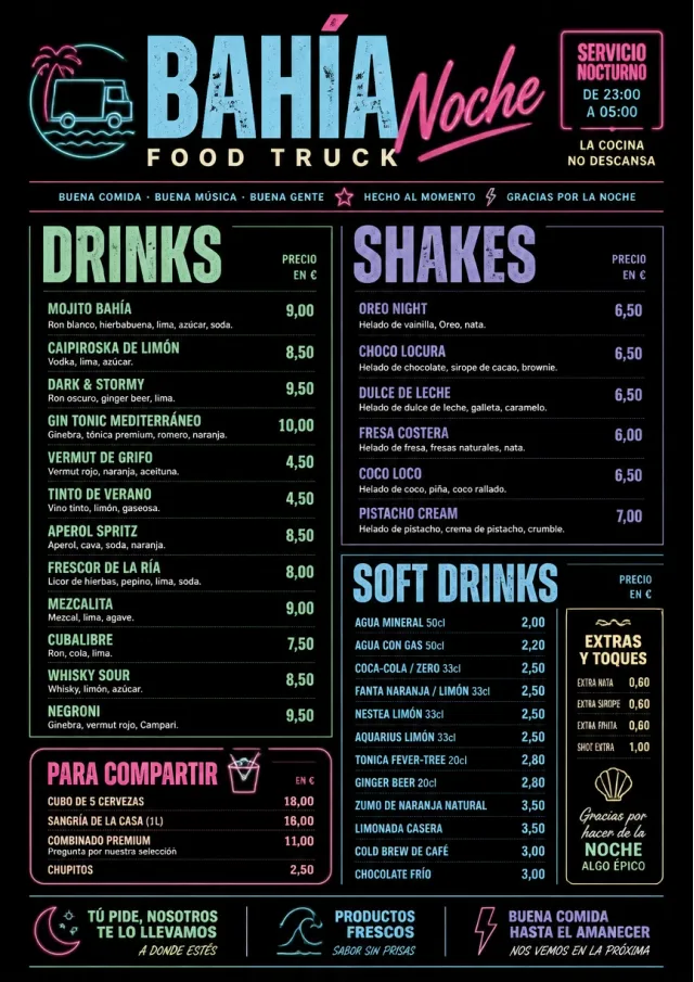 Late Night Service food-truck-menu menu template preview
