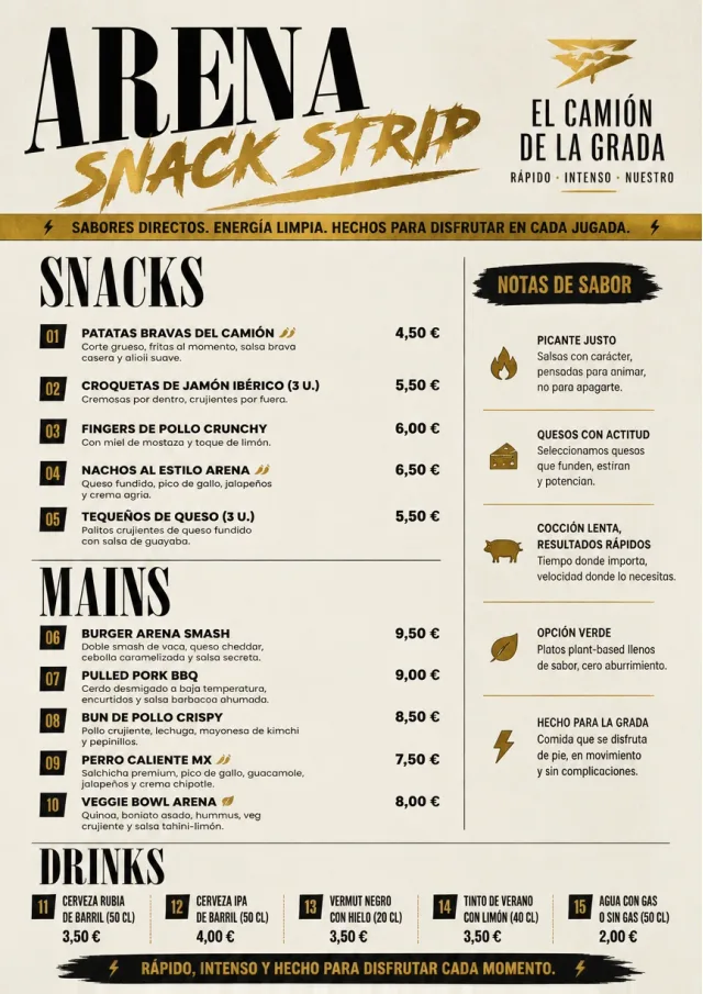 Arena Snack Strip food-truck-menu menu template preview