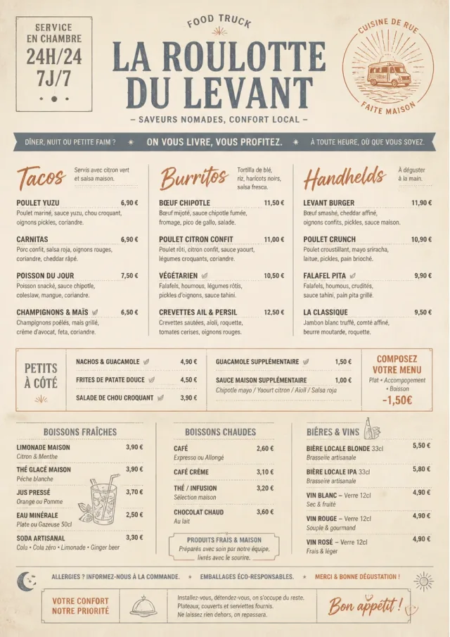 In-Room Tray Service food-truck-menu menu template preview