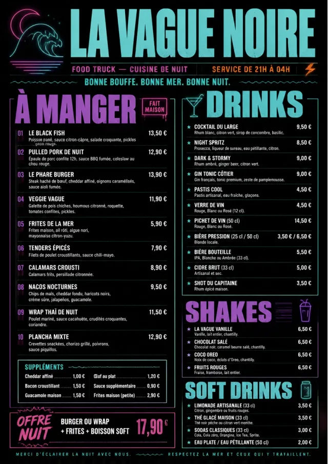 Late Night Service food-truck-menu menu template preview