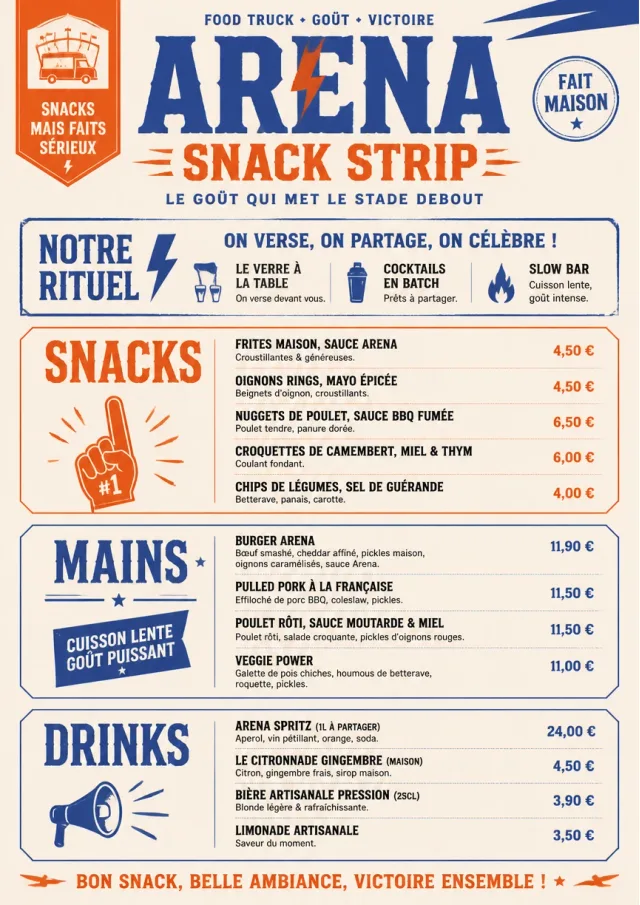 Arena Snack Strip food-truck-menu menu template preview