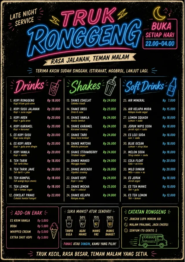 Late Night Service food-truck-menu menu template preview