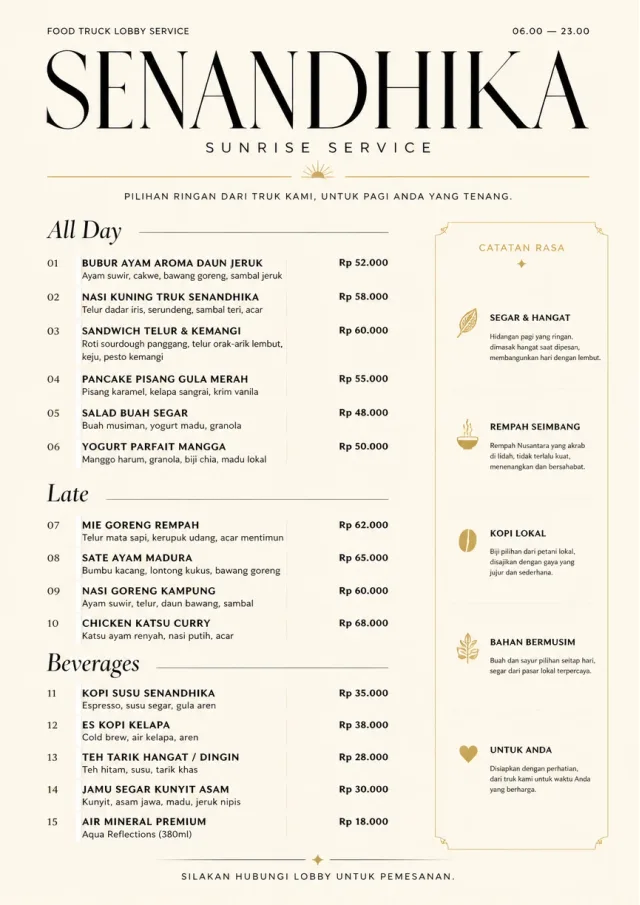Lobby Service Card food-truck-menu menu template preview