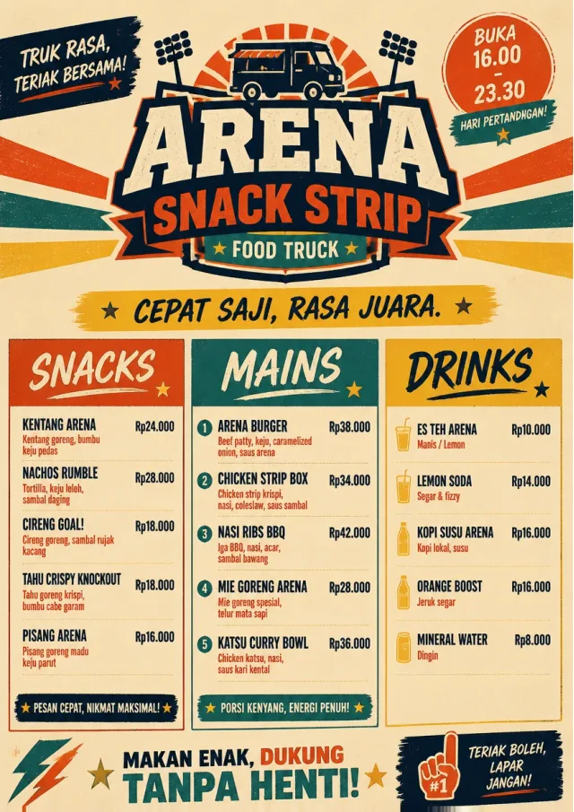 Arena Snack Strip food-truck-menu menu template preview