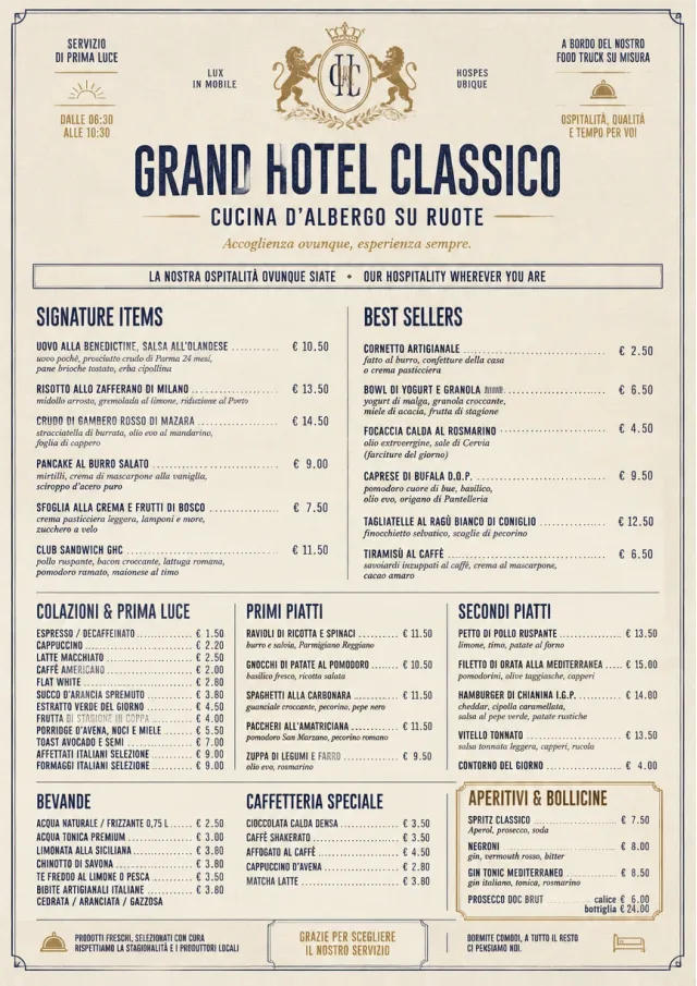 Grand Hotel Classic food-truck-menu menu template preview