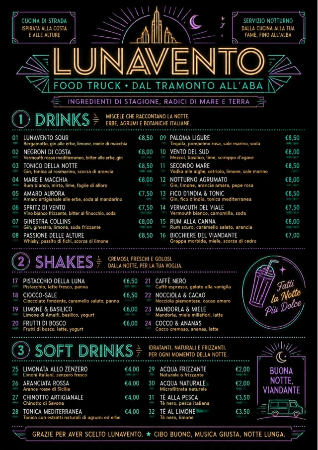 Late Night Service food-truck-menu menu template preview
