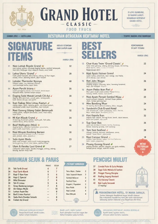 Grand Hotel Classic food-truck-menu menu template preview