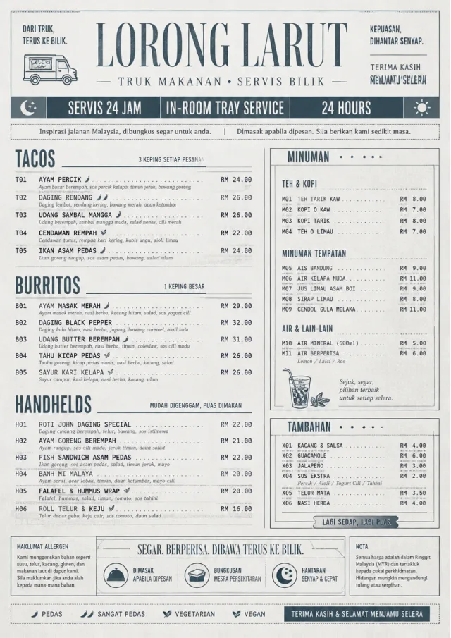 In-Room Tray Service food-truck-menu menu template preview