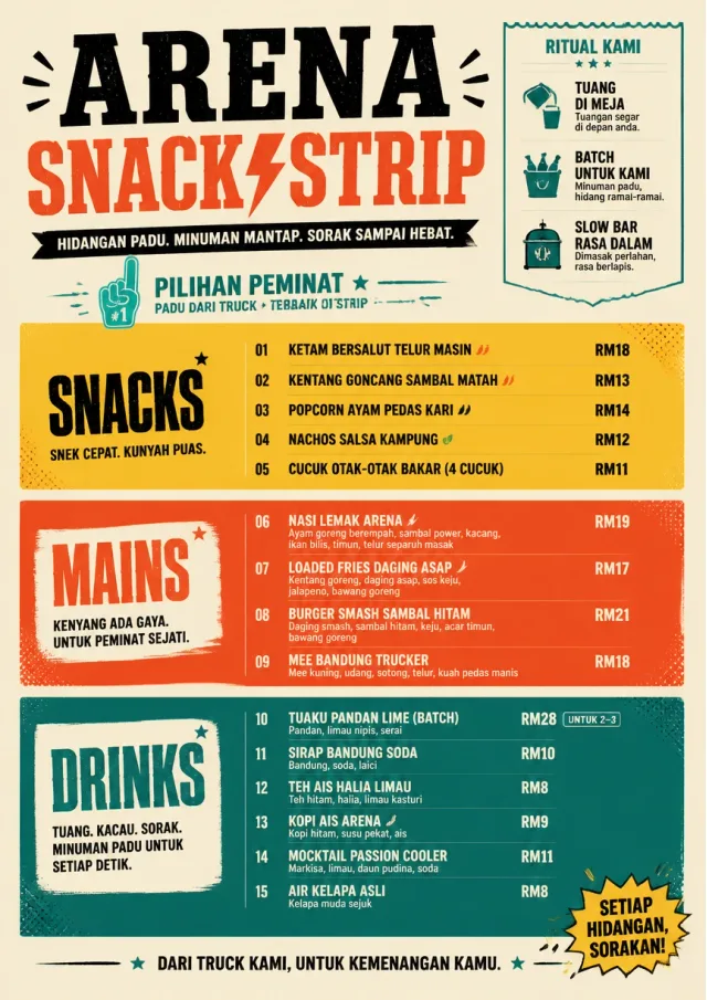 Arena Snack Strip food-truck-menu menu template preview