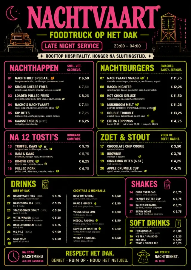 Late Night Service food-truck-menu menu template preview