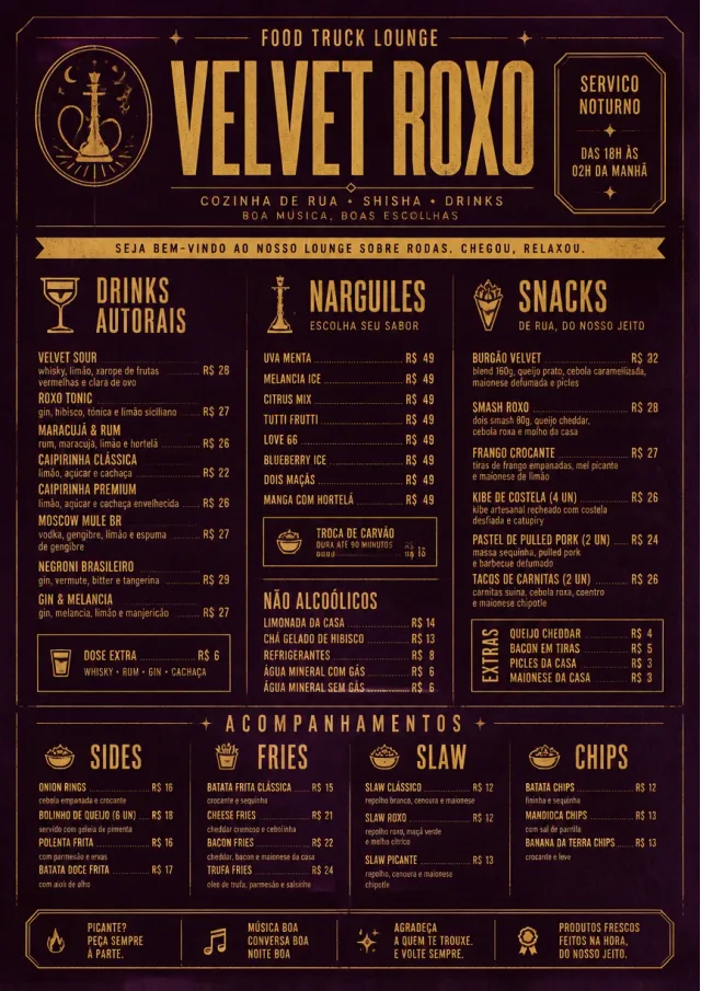 Lounge Velvet food-truck-menu menu template preview