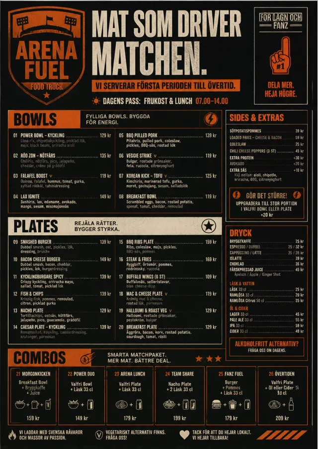 Sports Arena Energy food-truck-menu menu template preview