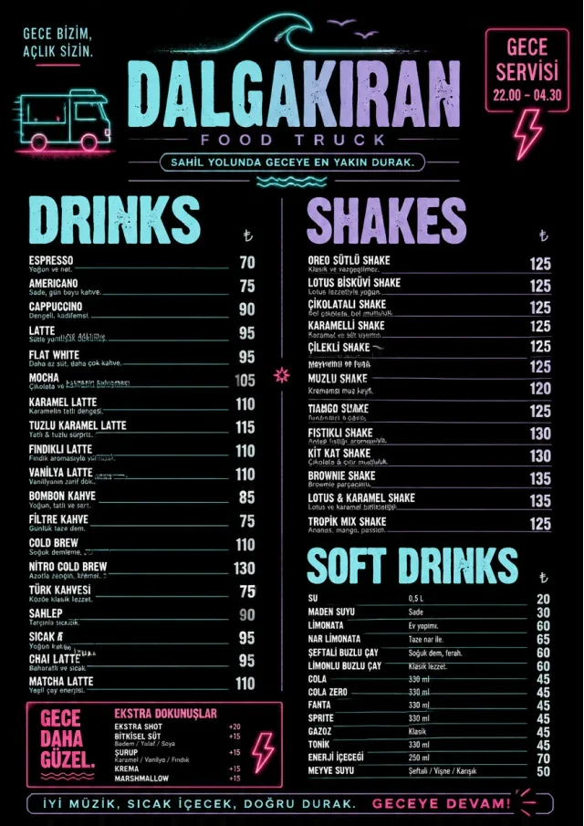 Late Night Service food-truck-menu menu template preview