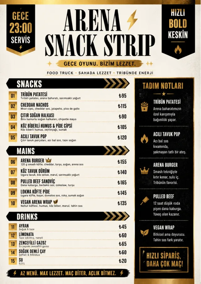 Arena Snack Strip food-truck-menu menu template preview