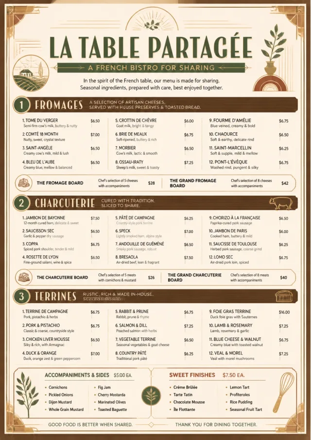 Family Style Feast french-menu menu template preview