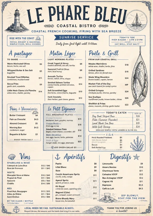 Coastal Regional french-menu menu template preview