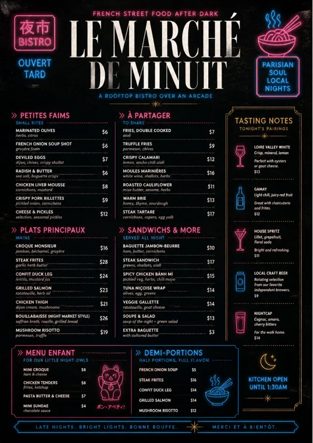 Night Market Neon french-menu menu template preview