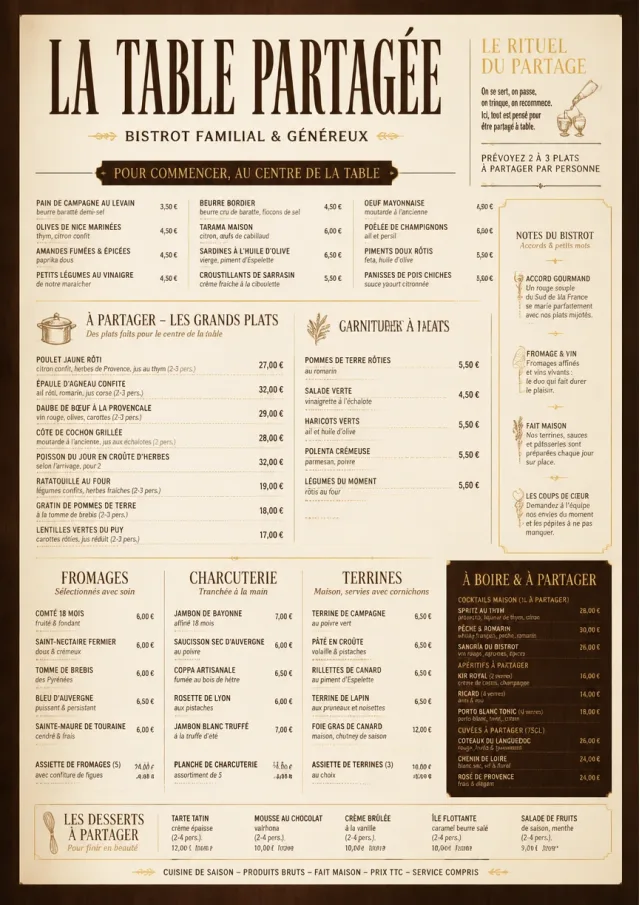 Family Style Feast french-menu menu template preview