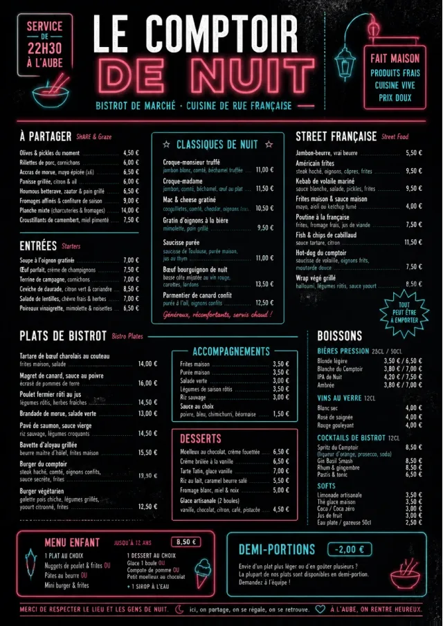 Night Market Neon french-menu menu template preview
