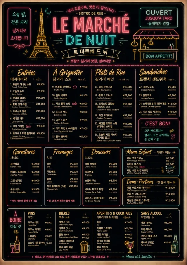 Night Market Neon french-menu menu template preview