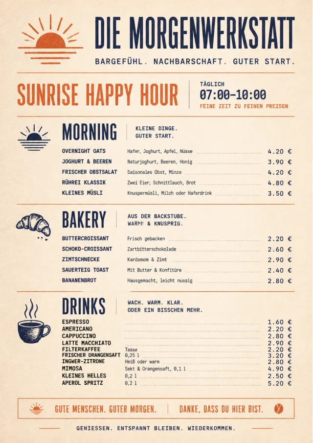 Sunrise Short Carte happy-hour-menu menu template preview