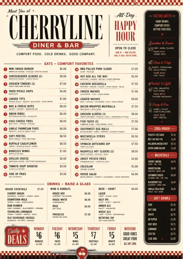Diner Comfort happy-hour-menu menu template preview