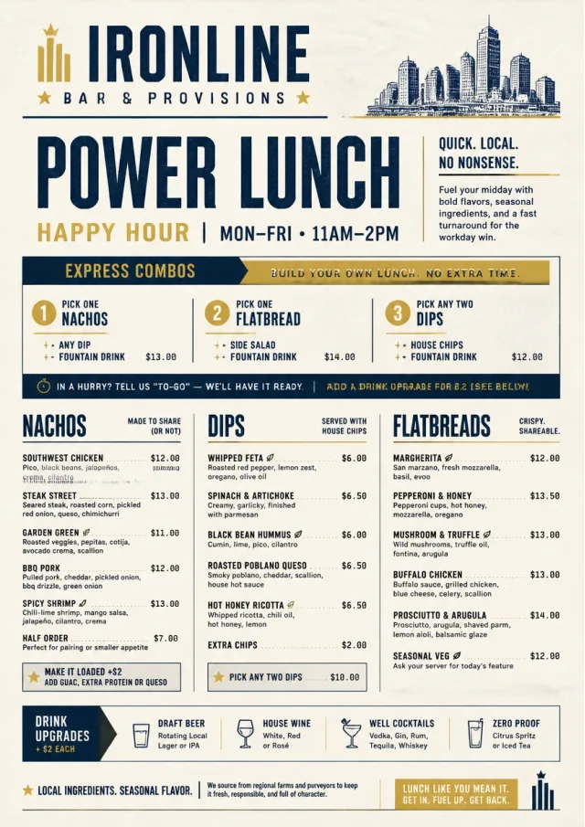 Power Lunch happy-hour-menu menu template preview