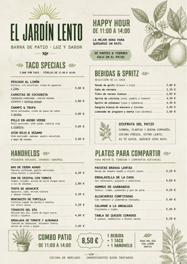 Garden Patio Day happy-hour-menu menu template preview