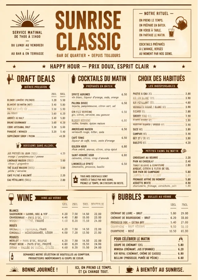 Sunrise Classic happy-hour-menu menu template preview