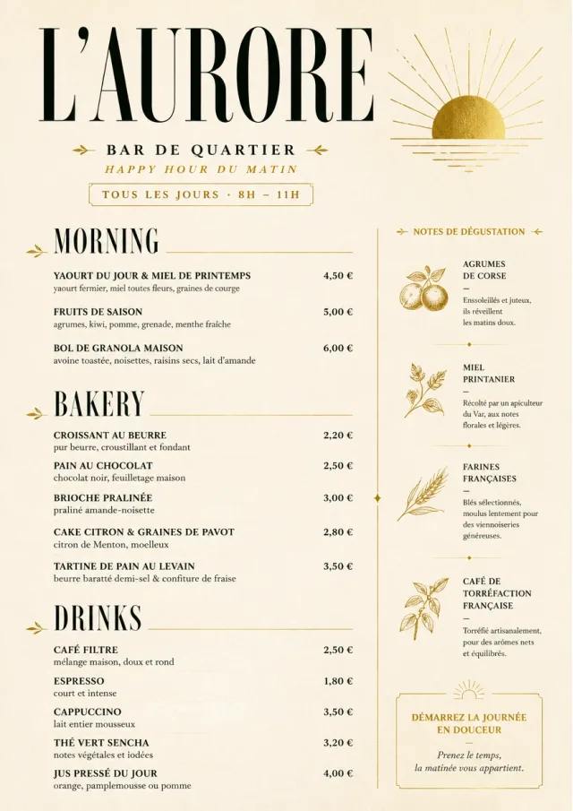 Sunrise Short Carte happy-hour-menu menu template preview