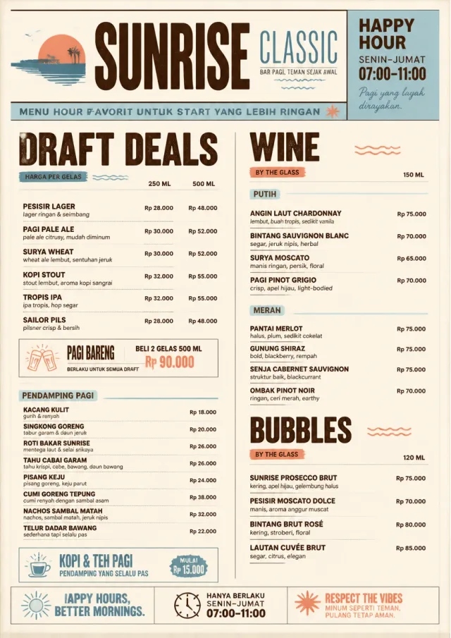 Sunrise Classic happy-hour-menu menu template preview