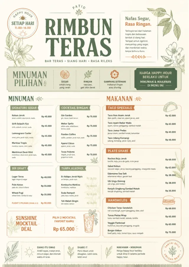 Garden Patio Day happy-hour-menu menu template preview